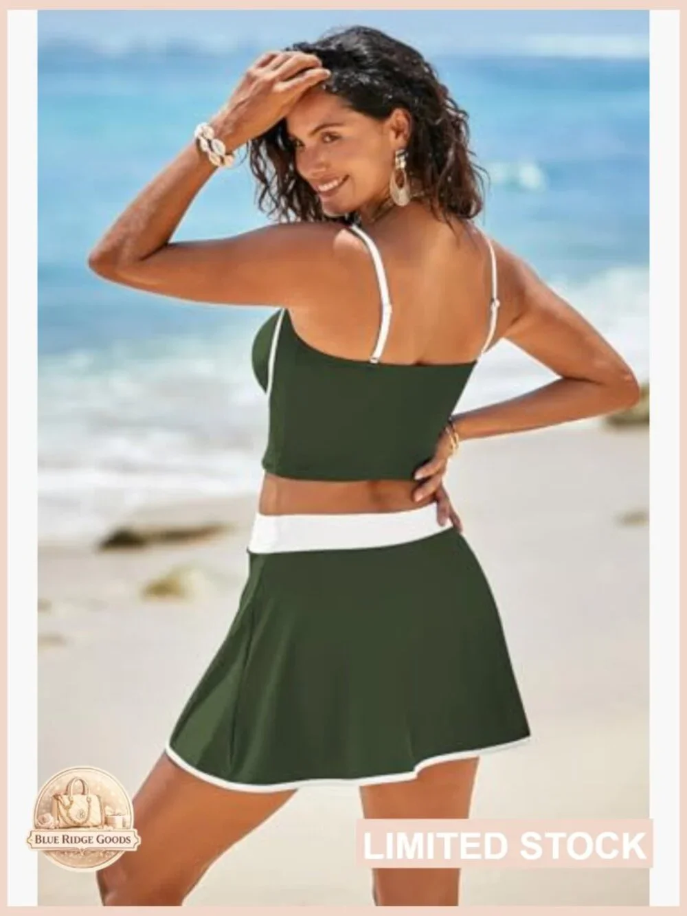 High Waisted Bikini Set Tummy Control Swim Skirt Athletic Two Piece - Picture 3 of 7